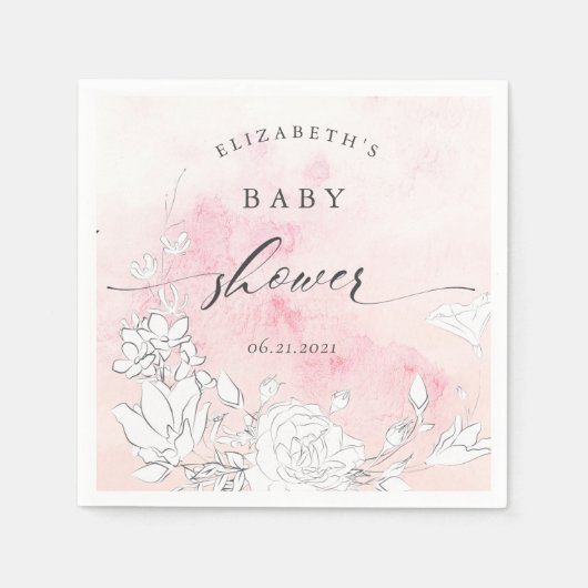 Serviette En Papier baby shower fleuri et moderne (Devant)