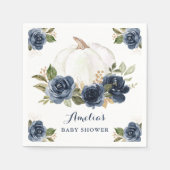 Serviette En Papier Baby Shower Fleurs Bleu Marine Citrouille Automne (Devant)