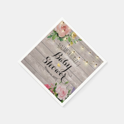 Serviette En Papier Baby shower Fleurs Chic Fleurs Bois Rustique Lumiè (Coin)