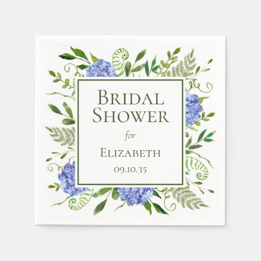 Serviette En Papier Baby Shower Fleurs d'Hydrange Bleues (Devant)