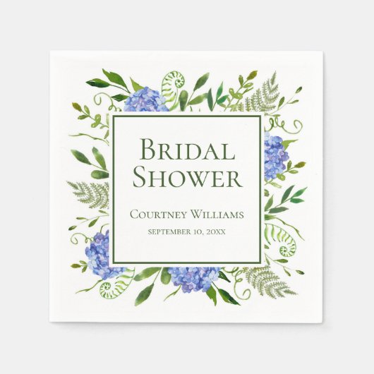 Serviette En Papier Baby Shower Fleurs d'Hydrange Bleues (Devant)