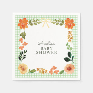 Serviette En Papier Baby Shower Fleurs Gingham Vert Herbe 018