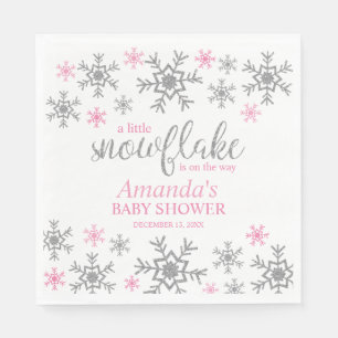Serviette En Papier Baby Shower Flocon de Neige Rose Hiver