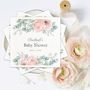 Serviette En Papier Baby Shower Floral Aquarelle Rose Et Beige