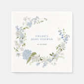 Serviette En Papier Baby shower Floral Bleu délicat Invitation (Devant)