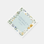 Serviette En Papier Baby shower Floral bleu et jaune rustique (Coin)