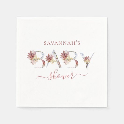 Serviette En Papier Baby shower floral bleu et rose (Devant)