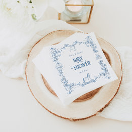 Serviette En Papier Baby shower floral bleu foncé