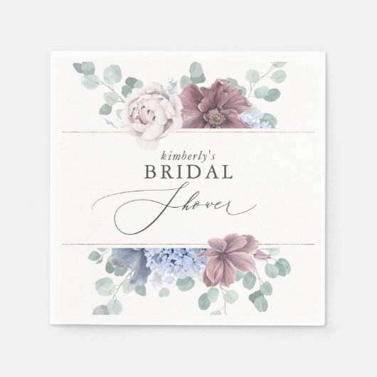 Serviette En Papier Baby shower floral bleu poussiéreux et mauve Showe (Devant)