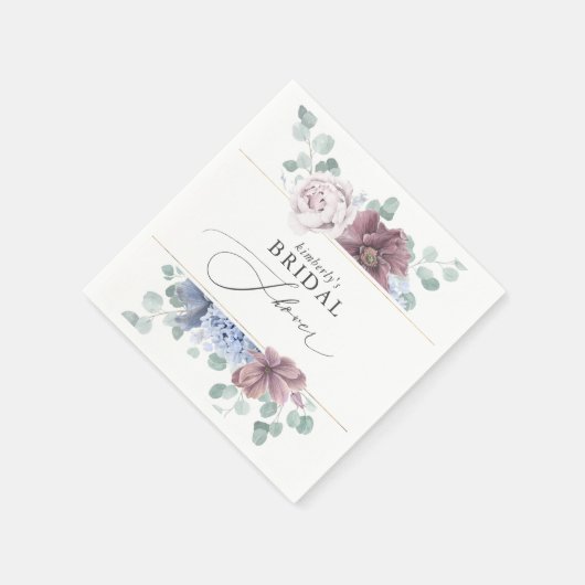 Serviette En Papier Baby shower floral bleu poussiéreux et mauve Showe (Coin)