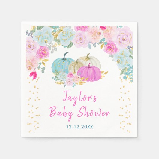 Serviette En Papier Baby shower Floral Citrouille Pastel (Devant)
