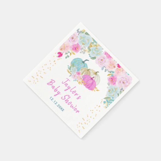 Serviette En Papier Baby shower Floral Citrouille Pastel (Coin)