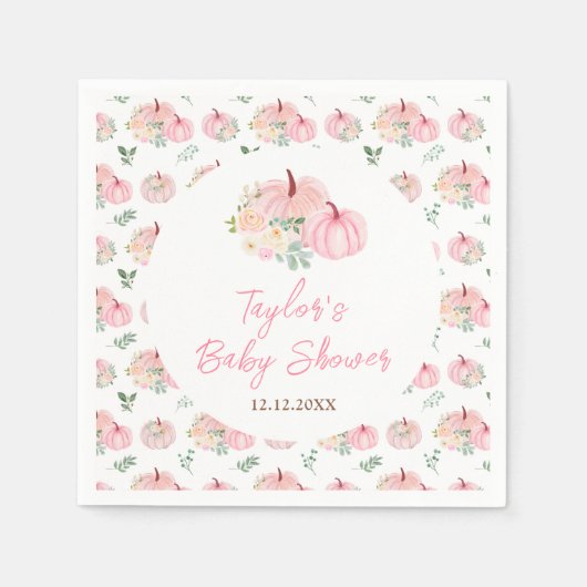 Serviette En Papier Baby shower Floral Citrouille rose (Devant)