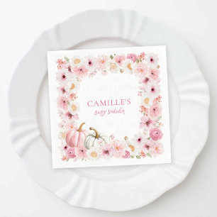 Serviette En Papier Baby Shower Floral Citrouille Rose Automne