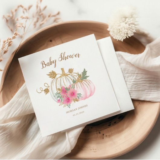 Serviette En Papier Baby shower Floral Citrouille Rose Et Or