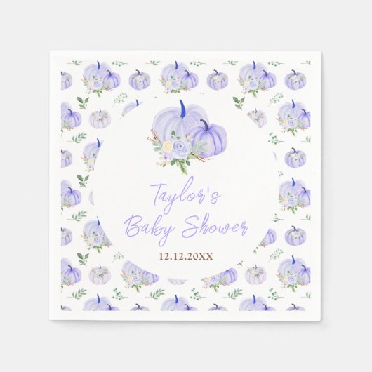 Serviette En Papier Baby shower Floral Citrouille violet (Devant)