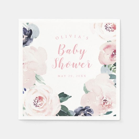 Serviette En Papier baby shower floral clair aquarelle (Devant)