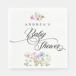 Serviette En Papier Baby shower floral coloré fleur sauvage