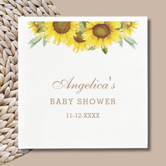 Serviette En Papier Baby shower floral de tournesol jaune