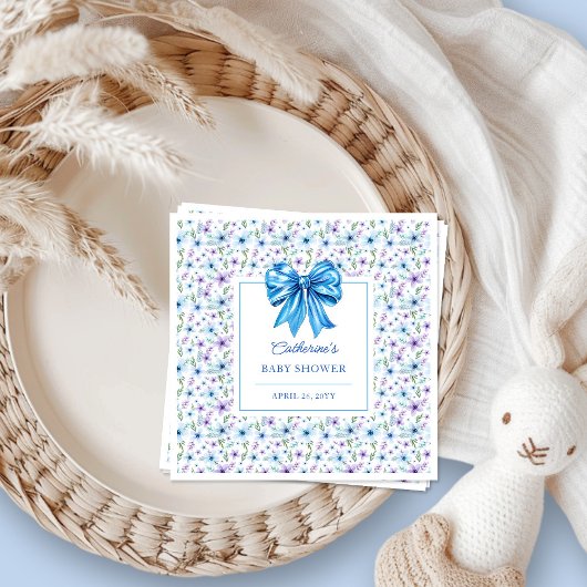 Serviette En Papier Baby shower Floral Fleur sauvage de Coquette Bleu
