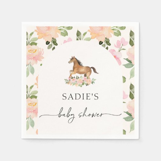 Serviette En Papier Baby shower Floral Horse (Devant)