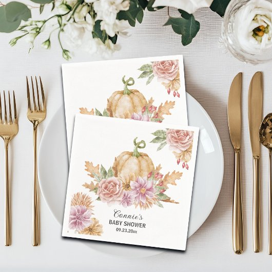Serviette En Papier Baby shower Floral Little Citrouille automne