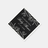 Serviette En Papier Baby shower floral noir et blanc esquissé (Coin)