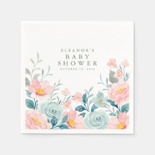 Serviette En Papier Baby shower floral Pastel Turquoise rose