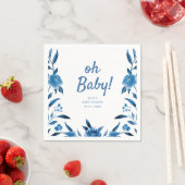Serviette En Papier Baby shower floral Personnalisé bleu Chinoiserie (En situation)