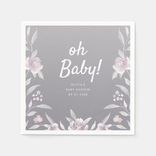 Serviette En Papier Baby shower floral Personnalisé bleu Chinoiserie (Devant)