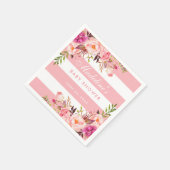 Serviette En Papier Baby shower floral rayé rose (Coin)