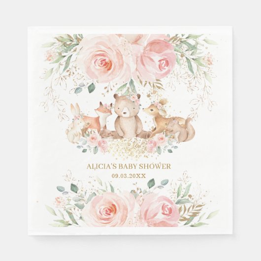 Serviette En Papier Baby shower Floral rose clair boisé (Devant)