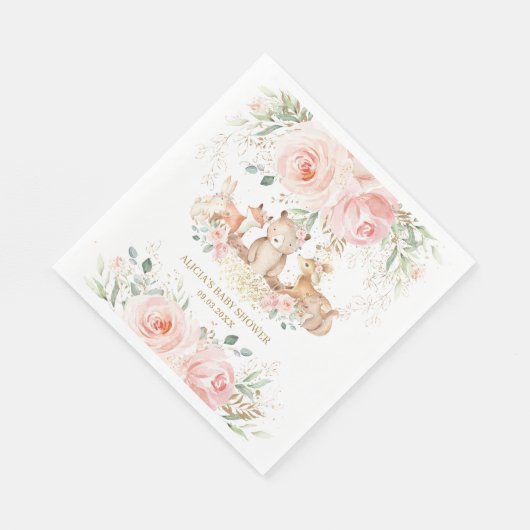 Serviette En Papier Baby shower Floral rose clair boisé (Coin)