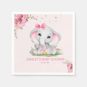 Serviette En Papier Baby shower Floral rose Eléphant mignon