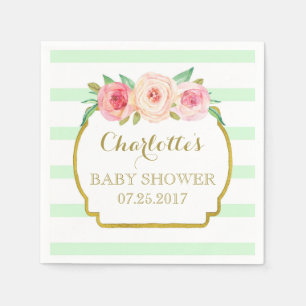 Serviette En Papier Baby shower floral rose or à la menthe vert