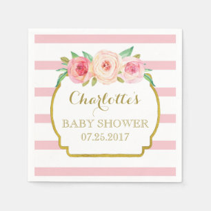 Serviette En Papier Baby shower Floral rose or rose