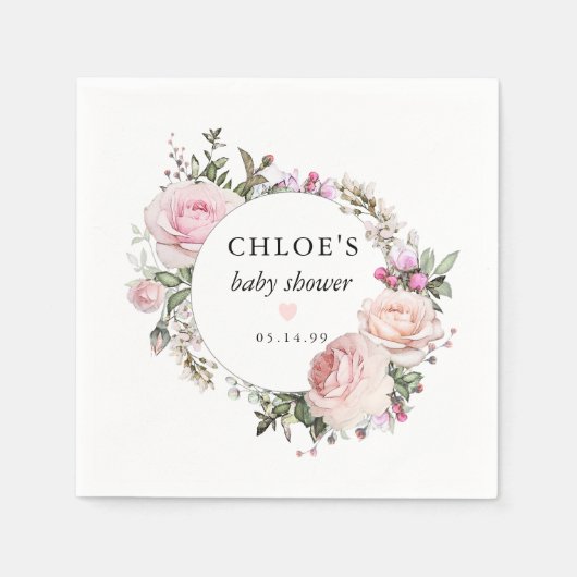 Serviette En Papier Baby shower floral rose rose rustique (Devant)