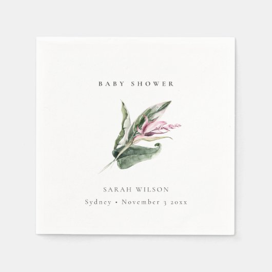 Serviette En Papier Baby shower floral rose tropical minimal (Devant)