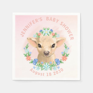 Serviette En Papier Baby shower floral rose Vache mignon