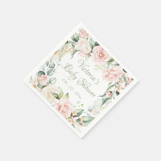 Serviette En Papier Baby shower floral rose vif (Coin)