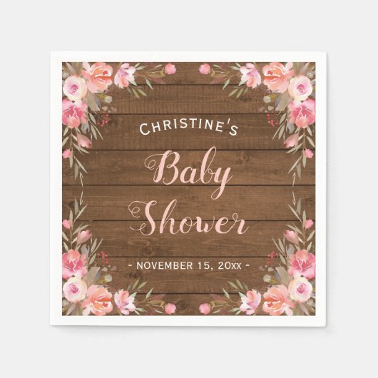 Serviette En Papier Baby shower Floral Rustique Fille Pays Papier Chic (Devant)