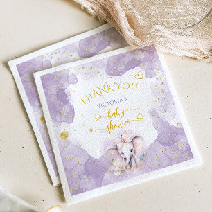 Serviette En Papier Baby shower Floral Safari Elephant Violet