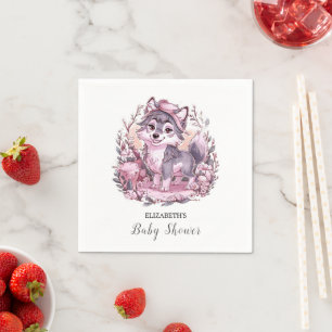 Serviette En Papier Baby shower Forest Pastel Wolf