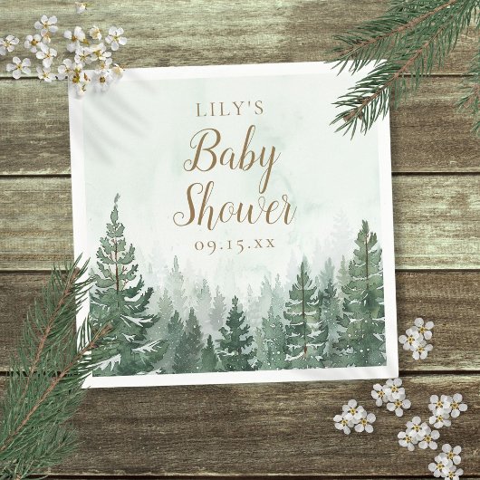 Serviette En Papier Baby shower forestier rustique de pins