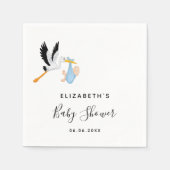 Serviette En Papier Baby shower garçon bleu cigogne nom script (Devant)