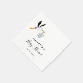 Serviette En Papier Baby shower garçon bleu cigogne nom script (Coin)