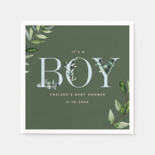 Serviette En Papier Baby shower Garçon bleu Eucalyptus Green (Devant)