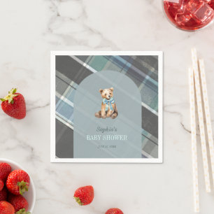 Serviette En Papier Baby shower Garçon en peluche gris et bleu plaid