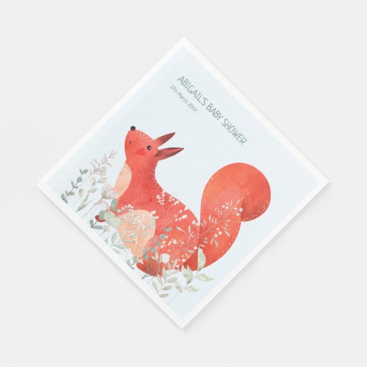 Serviette En Papier Baby shower garçon Fleur sauvage d'écureuil rouge  (Coin)