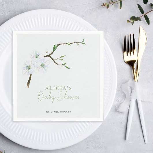 Serviette En Papier Baby shower garçon floral bleu pastel